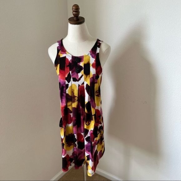 Dresses & Skirts - Dress Womens Small Multi-Colored Floral Print Pockets Stretch Sleeveless